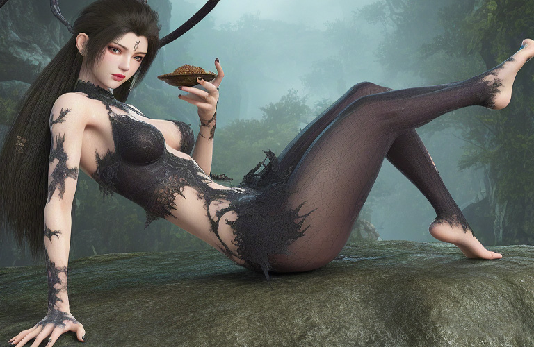 《黑神话：悟空》蜘蛛精二姐暗黑美学新姿：朱唇衔盏玉肌