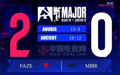 奥斯汀Major第二阶段：FaZe 2-0横扫MIBR晋级 s1mple+frozen合砍70杀