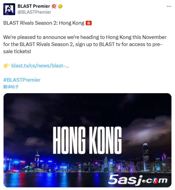 BLAST巅峰赛S2登陆亚洲博览馆 全球8强争夺35万美金+独家M品牌认证 BLAST巅峰赛S2登陆亚洲博览馆 全球8强争夺35万美金+独家M品牌认证