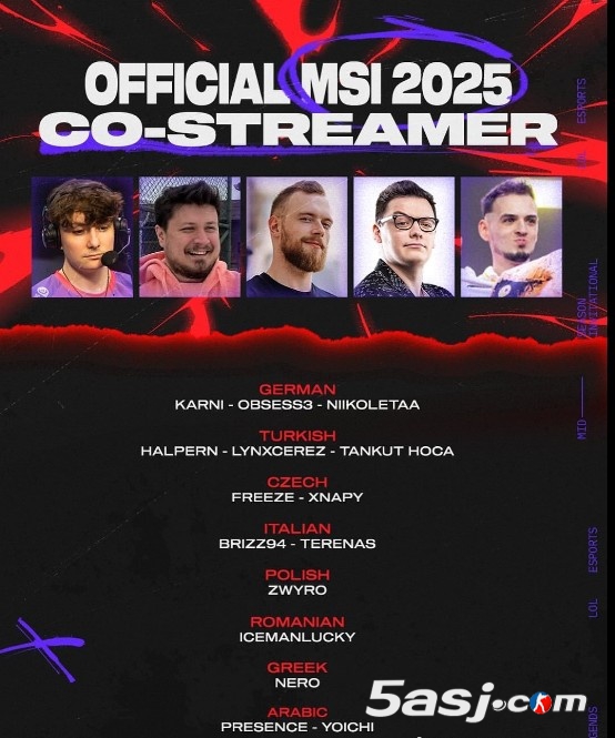 2025 MSI二路解说阵容公布 Smeb Wolf加盟 德云色Letme等领衔中文流