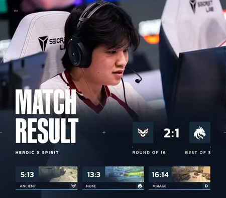 CS电竞世界杯：科隆冠军一轮游！Spirit 1-2 HEROIC爆冷